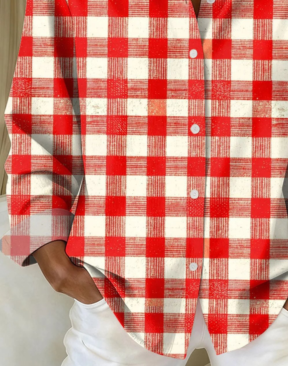 Winter Karohemd Damen rot weiß – warmes Casual Shirt
