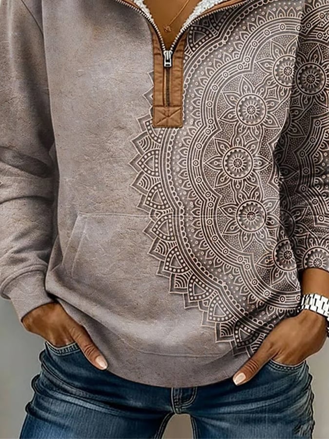 Boho Winter Sweatshirt taupe Mandala kuschelweich warm