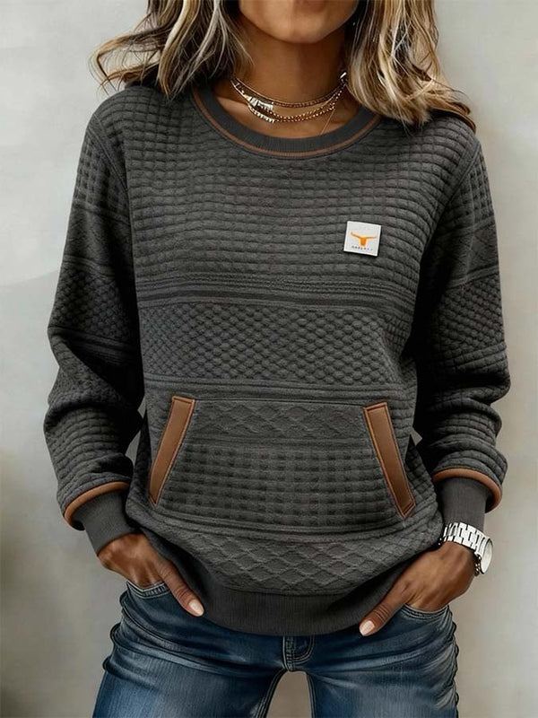 Kuscheliger Winter Damen Pullover grau braun mit Kängurutasche