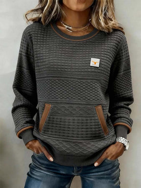 Kuscheliger Winter Damen Pullover grau braun mit Kängurutasche