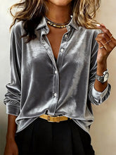 Winter Samt Bluse Damen Grau – Elegantes Warmes Velvet Hemd