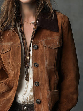 Braune Wildlederjacke im Western-Chic - Perfekt für den Herbst