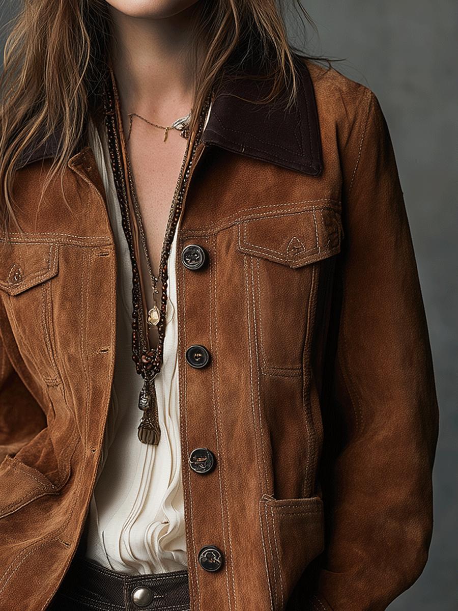 Braune Wildlederjacke im Western-Chic - Perfekt für den Herbst