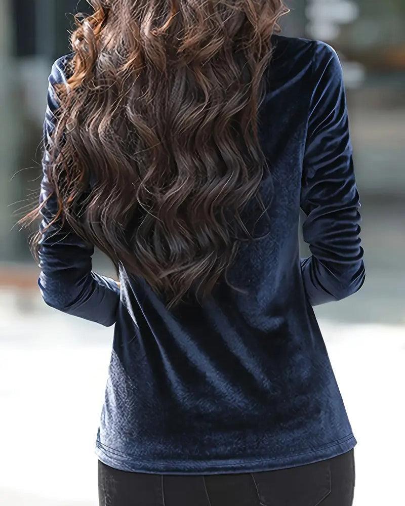 Luxus Samt-Top in Navy für stilvolle Herbsttage und elegante Abende