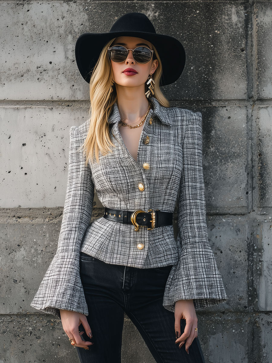 Moderner Grau Kariert Peplum Blazer - Stilvolle Eleganz für den Herbst