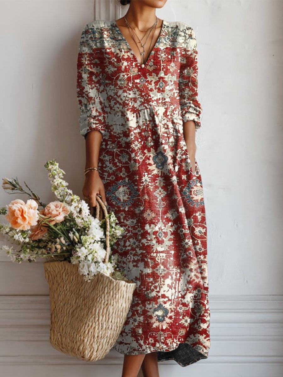 Charmantes V-Ausschnitt Midi-Kleid in Rot - Perfekt für Herbst & jeden Anlass