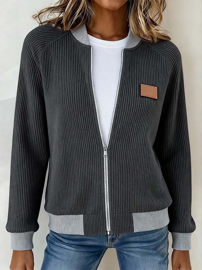 Warme Damen Winterjacke casual dunkelgrau Kontrast Design