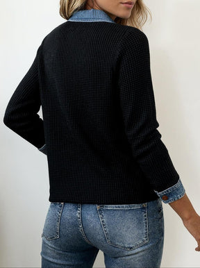 Herbstliches Cool Long Sleeve Denim Collar Top - Stylisch & Warm