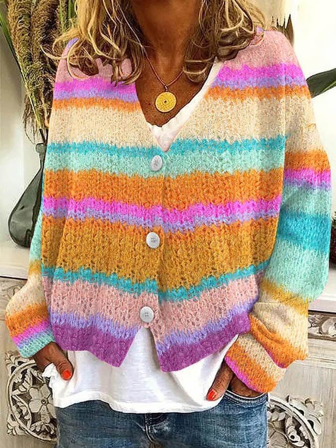 Herbstfarben-Explosion: Showy Multicolor Long Sleeve Outerwear