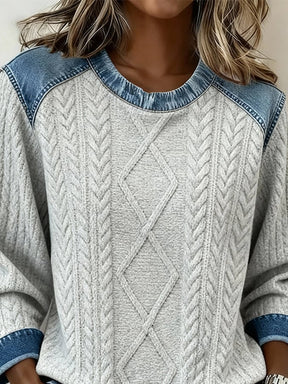 Kuscheliger Winterpullover in Strickoptik mit Denim-Details
