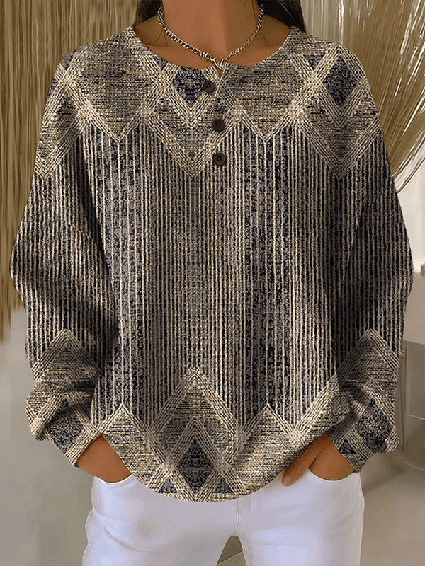 Winter Longsleeve Sweatshirt Ethno Beige Blau Boho Warm