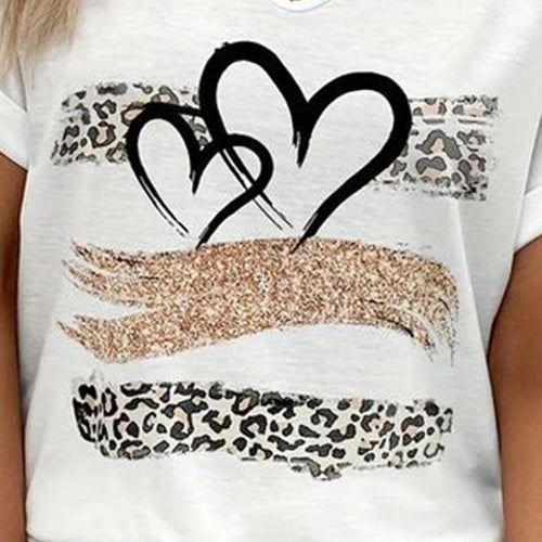 Winter V-Neck Shirt mit Glitzer Leo-Print und Herzmotiv