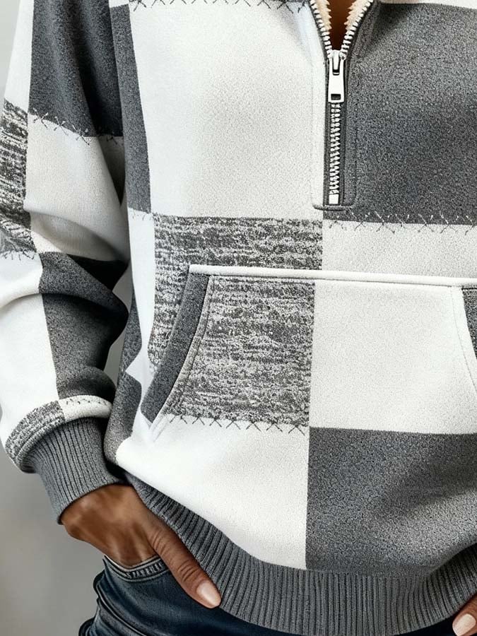Kuscheliger Damen Winter Hoodie kariert mit Teddyfutter