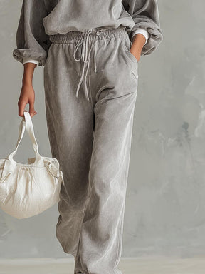 Grey Color Block Two Piece Set: Eleganz & Komfort für den Herbst