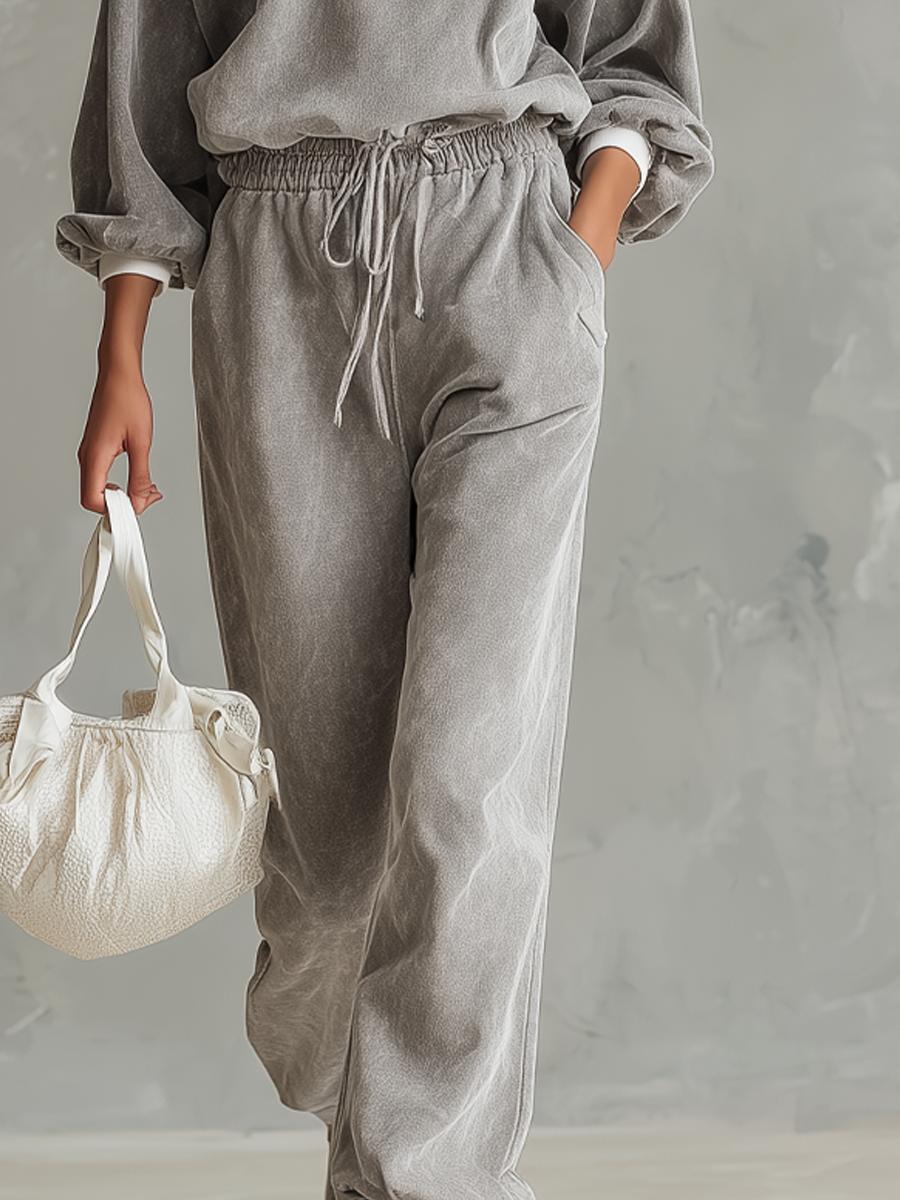 Grey Color Block Two Piece Set: Eleganz & Komfort für den Herbst