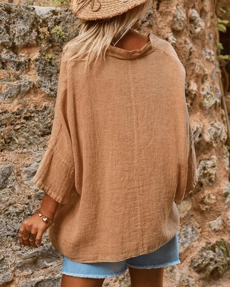 Unique Plain V-Neck Long Sleeve Top - Herbstsfrischer Stil & Komfort