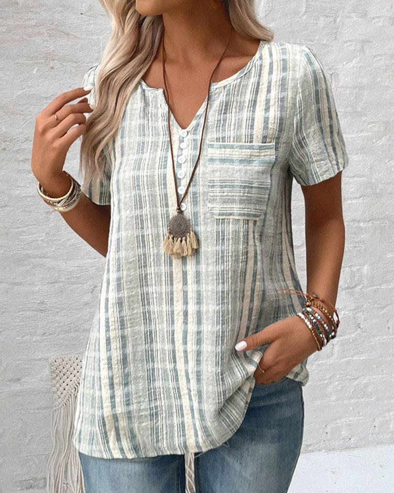 Classy V-Neck Short Sleeve Top - Frischer Herbsts-Look mit Komfort