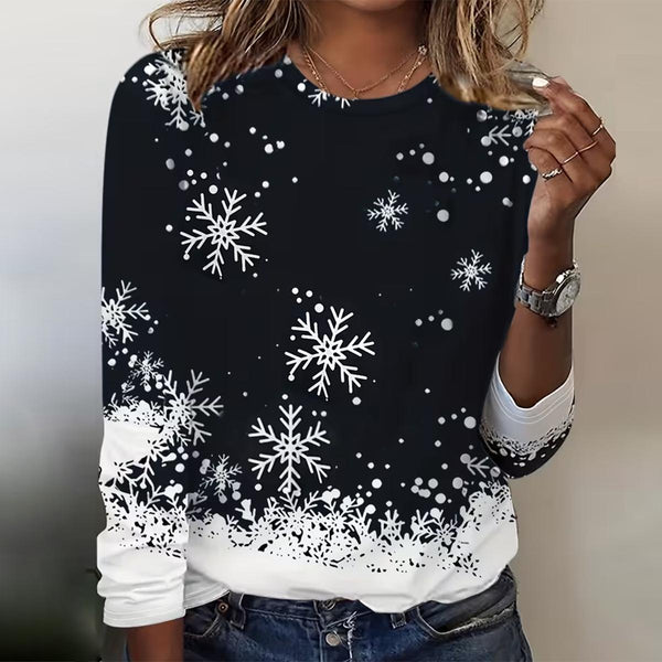 Schwarzes Winter Longsleeve mit Schneeflocken Print Cozy Top