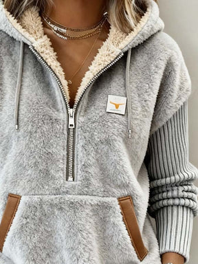 Flauschiger Teddy Hoodie Damen Winterpullover mit Kapuze