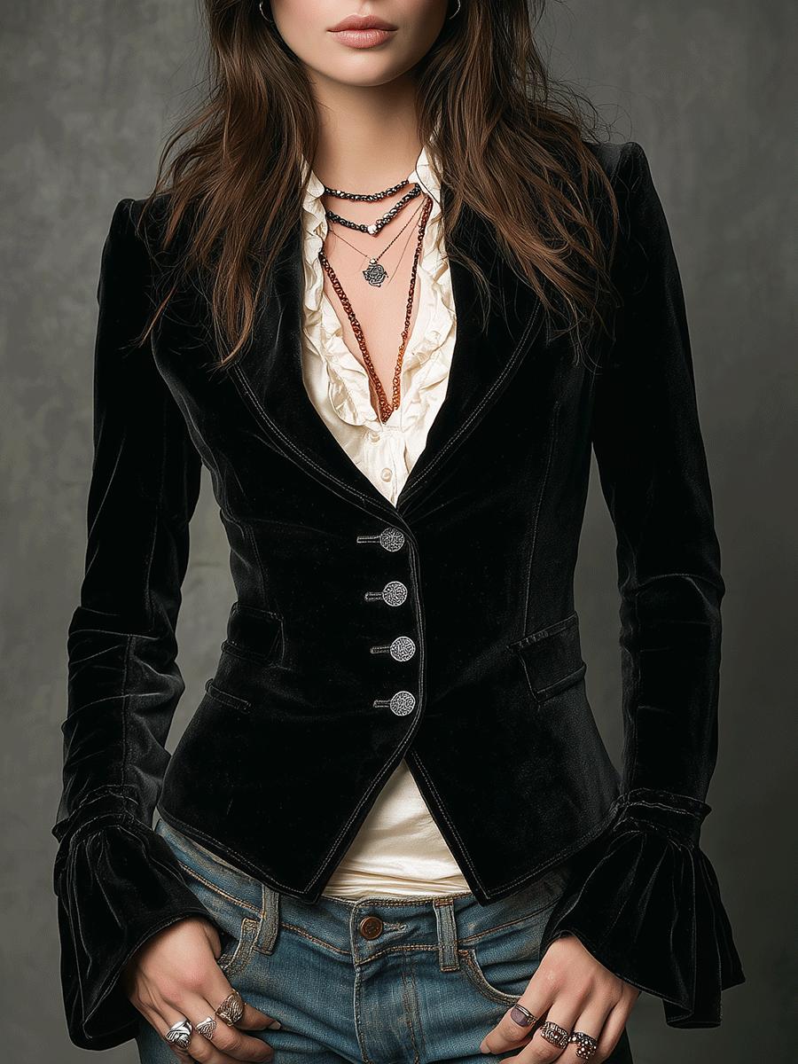 Winter-Eleganz: Samtjacke mit Rüschenärmeln - Luxus & Komfort vereint