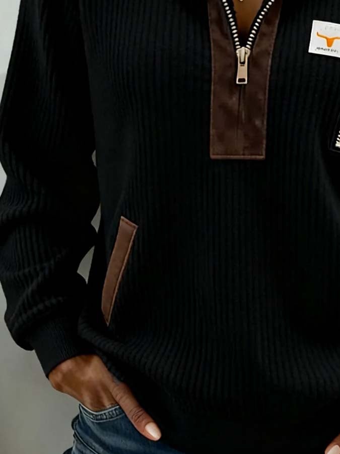 Warmer Damen Colorblock Zip-Pullover für stylische Winter-Outfits