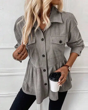 Warme Damen Long Sleeve Hemdjacke Grau für den Winter