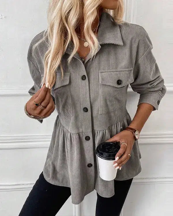 Warme Damen Long Sleeve Hemdjacke Grau für den Winter