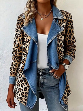 Winter Leopard Print Jacket – warme Denim Damenjacke