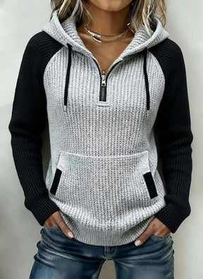 Winter Strick Hoodie Herren grau schwarz warm kuschelig