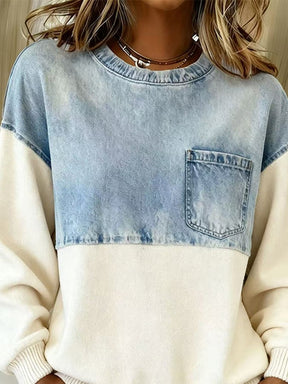 Winter Sweatshirt Creme mit Denim Colorblock warm & cozy
