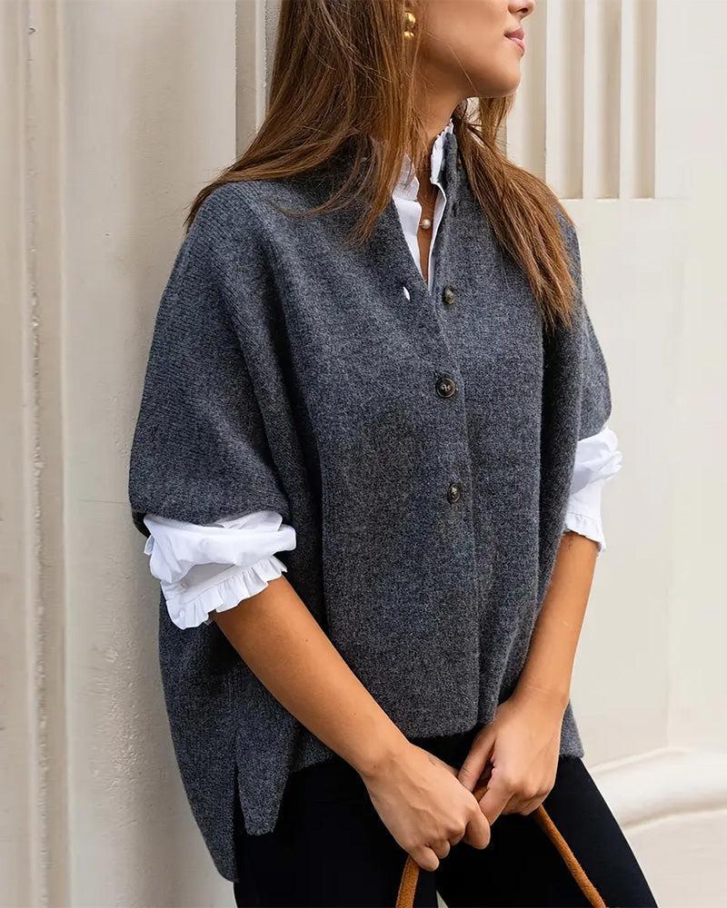 Herbstlicher Chic: Grey Short Sleeve Poncho Cardigan - Stilvoll & Komfortabel