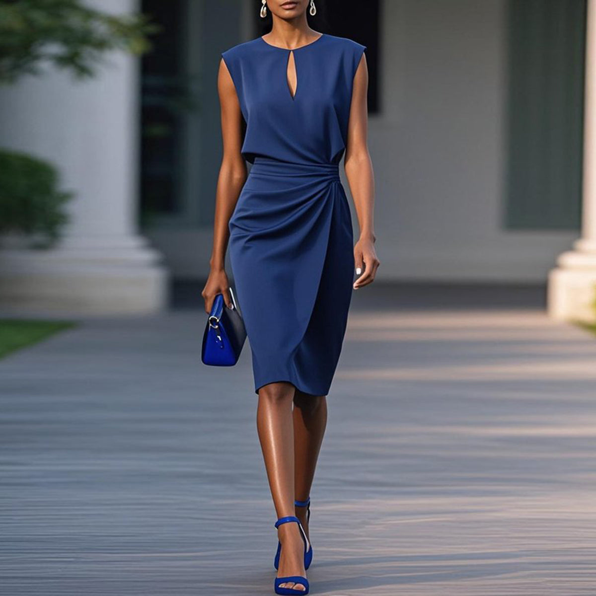 Ärmelloses Midi-Kleid in strahlendem Blau - Perfekt für den Herbstsstart
