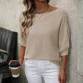 Comfy Boat Neck 3/4 Sleeve Sweater - Eleganter Herbstsbegleiter mit Komfort