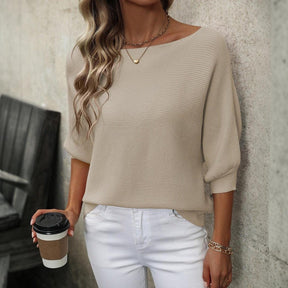 Comfy Boat Neck 3/4 Sleeve Sweater - Eleganter Herbstsbegleiter mit Komfort