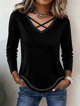 Winter Damen Crossover Pullover Top Schwarz – Elegant & Warm