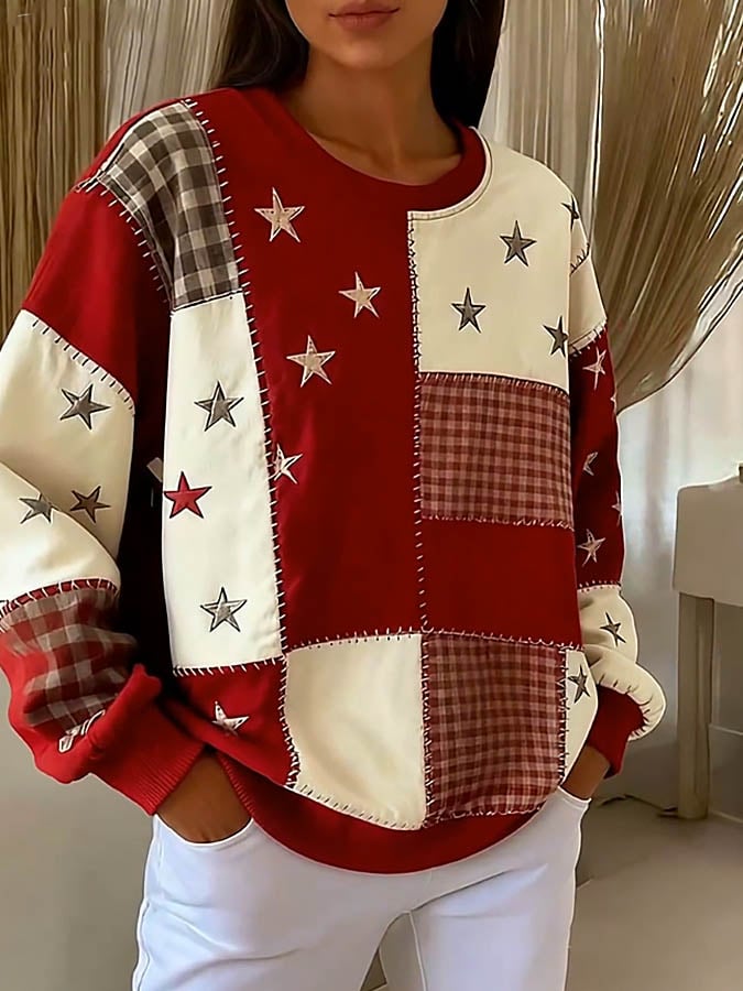 Kuscheliges Damen Winter Sweatshirt mit Karos und Sternen
