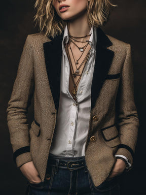 Winter Retro Blazer Braun tailliert warm für Damen