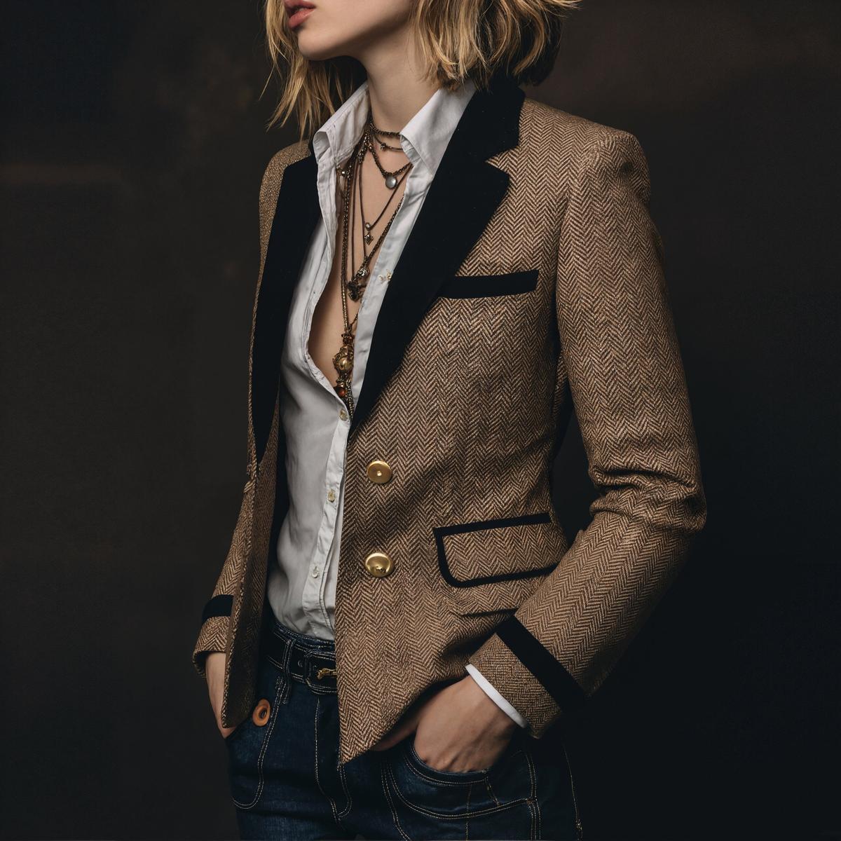 Winter Retro Blazer Braun tailliert warm für Damen