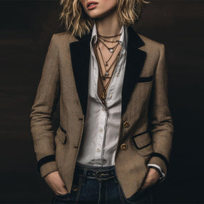Winter Retro Blazer Braun tailliert warm für Damen