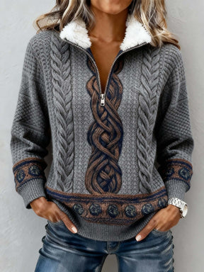 Damen Winter Pullover Sweatshirt Teddykragen Warm Zopfstrick