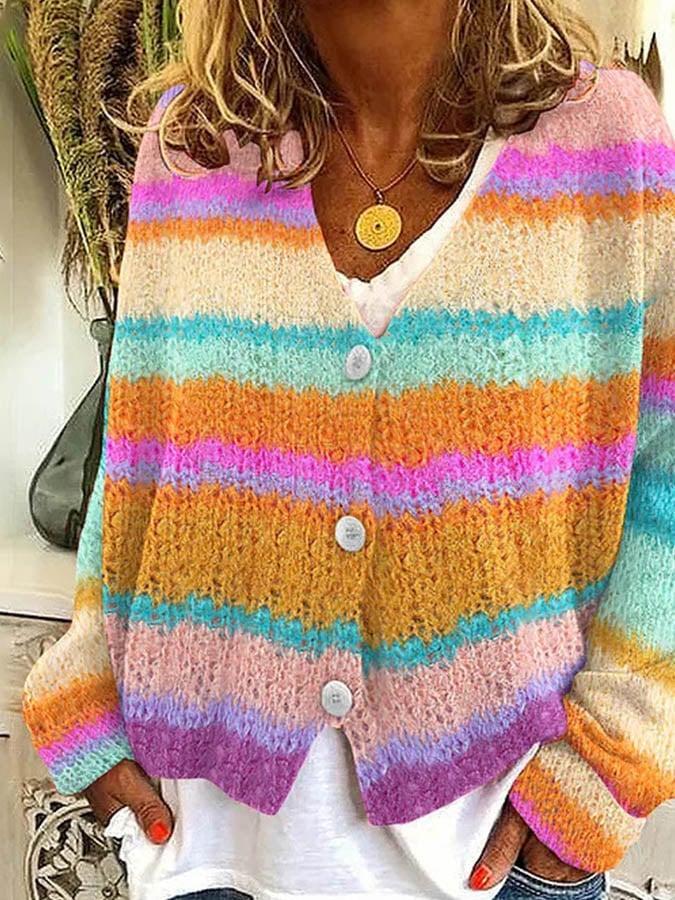 Herbstfarben-Explosion: Showy Multicolor Long Sleeve Outerwear