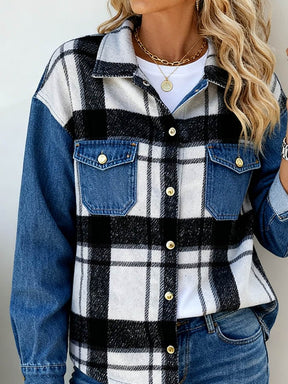 Warme Denim-Karo Winterjacke Damen – Casual Streetstyle