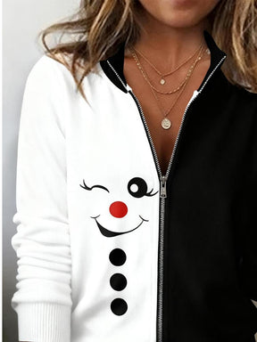Winterlicher Charme: Winking Face Print Zip-Up Outerwear für Stil & Komfort