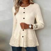 Vintage Winter Top Beige mit Spitze – Cozy & Elegant