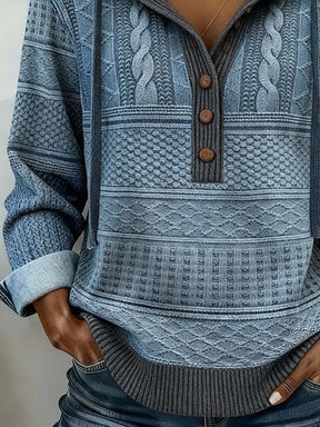 Damen Winter Hoodie Colorblock Blau Grau kuschelig warm