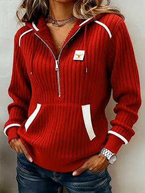 Kuscheliges Damen Half-Zip Sweatshirt Rot für kalte Winter