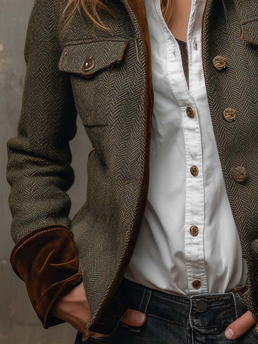 Elegante olivgrüne Winterjacke Damen tailliert smart-casual