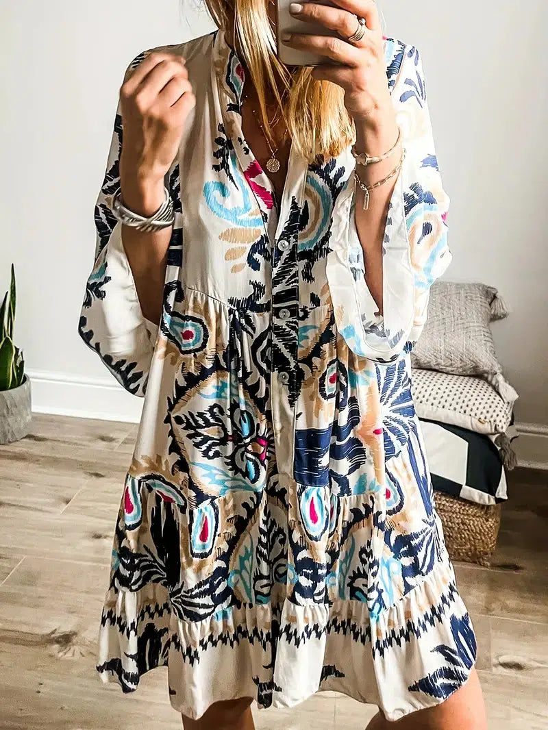 Einzigartiges Bedrucktes Langarm-Minikleid: Herbsts-Style mit Komfort und Qualität
