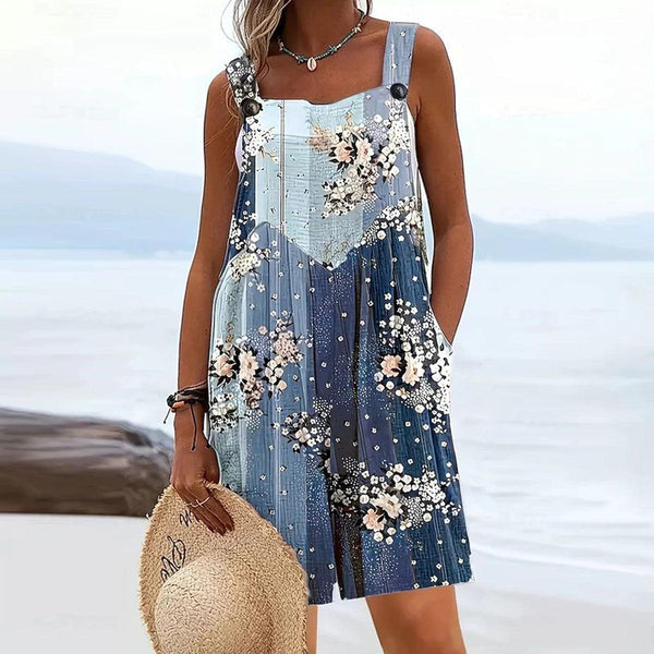 Breezy Strap Sleeveless Jumpsuit - Florales Herbstshighlight aus Elastan-Rayon-Mix