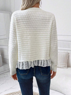 Modischer White Plain Round Neck Cardigan - Herbstshafter Leichtgewicht für jeden Anlass